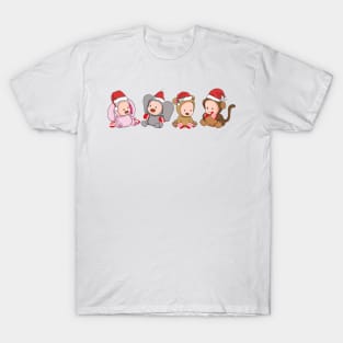 Pets With Santa Hats Cute Christmas T-Shirt